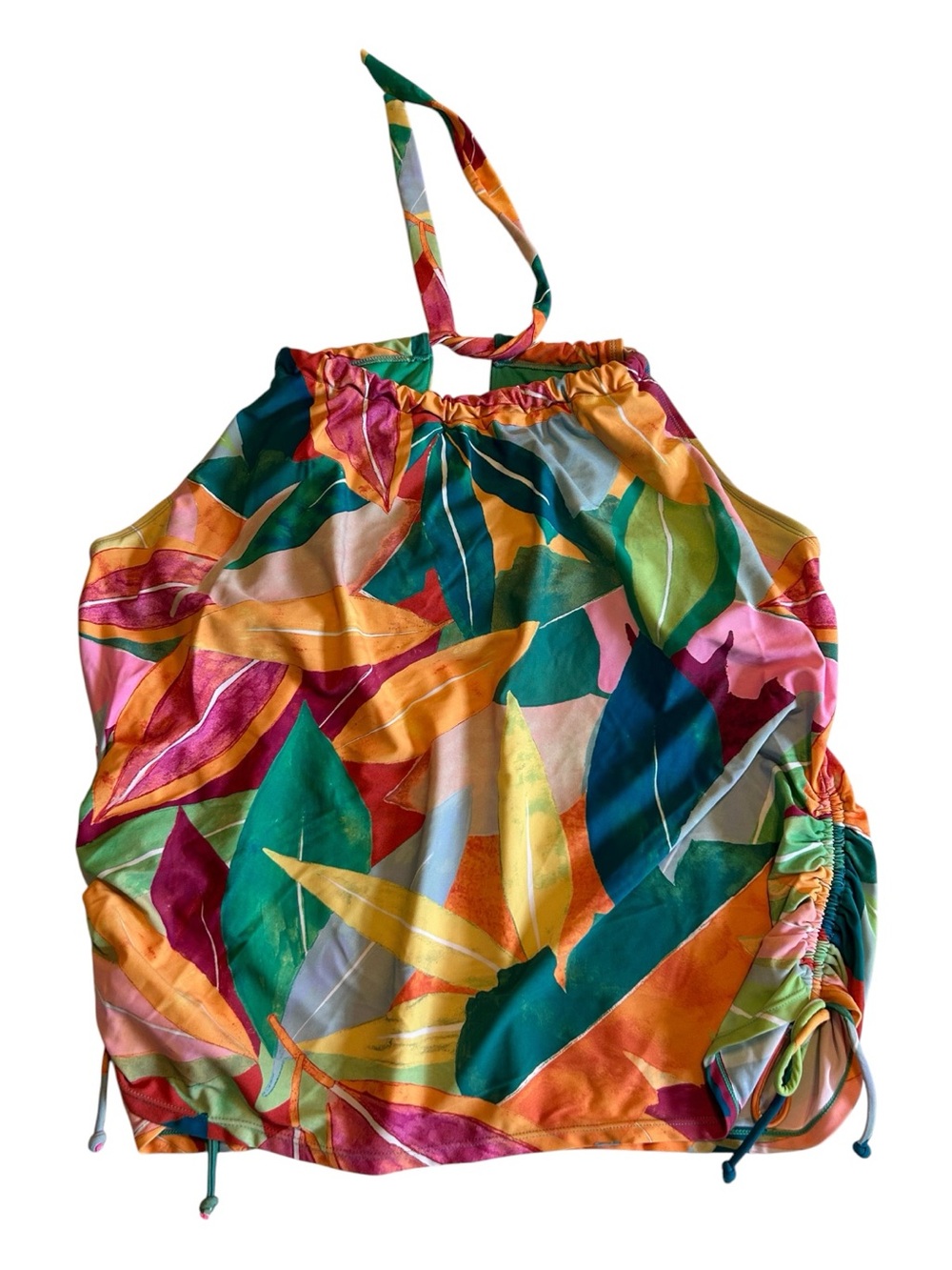 🧡🩷💚Time and Tru Halter Tankini Multicolored Tropical Swim Top EUC 2X - Picture 2 of 6